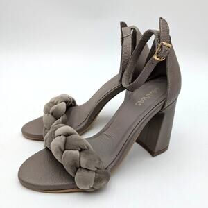 Kaanas Soho Velvet Braided Ankle Strap Sandal Women's Taupe Size US6 EU36.5